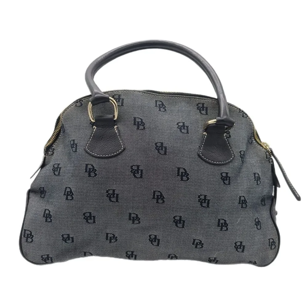 Dooney & Bourke Large Gray Monogram Canvas & Leather Trim Dome Satchel Bag GUC